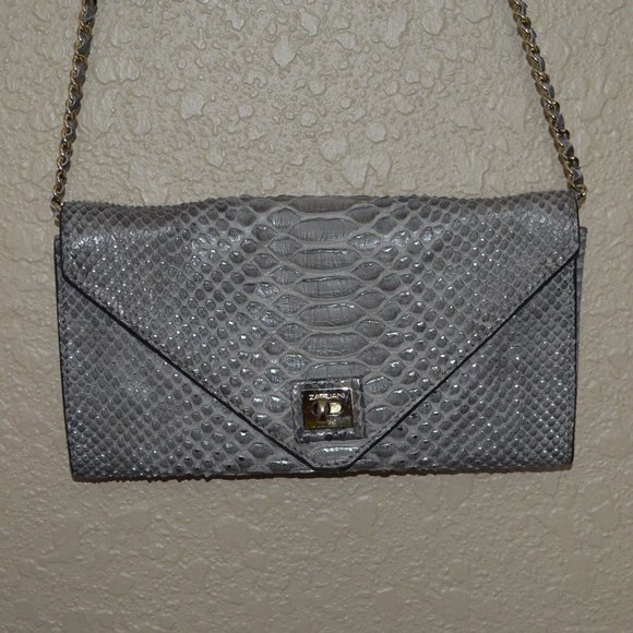 New $1545 Zagliani Gray Python Easy Clutch Deluxe Crossbody Shoulder Han… - Picture 1 of 7